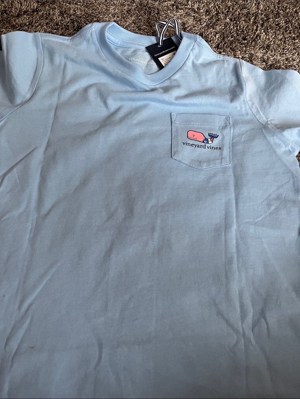 Vineyard Vines Light Blue Whale Soccer Graphic Tee with Pink Whale. New. Size 7 - Picture 5 of 6